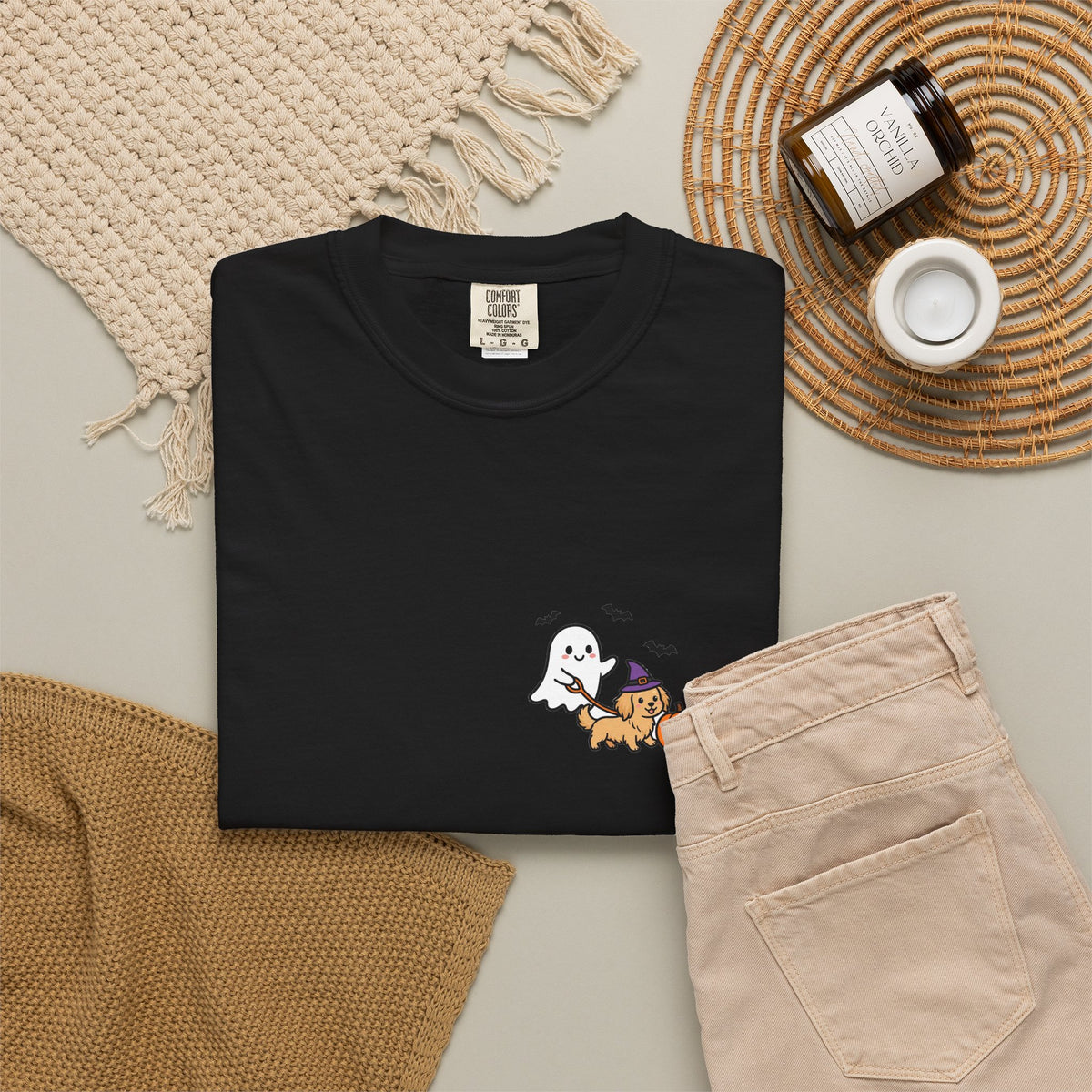 Golden Retriever Ghost Walking Dog Pocket Tee Cute Halloween Dog Shirt
