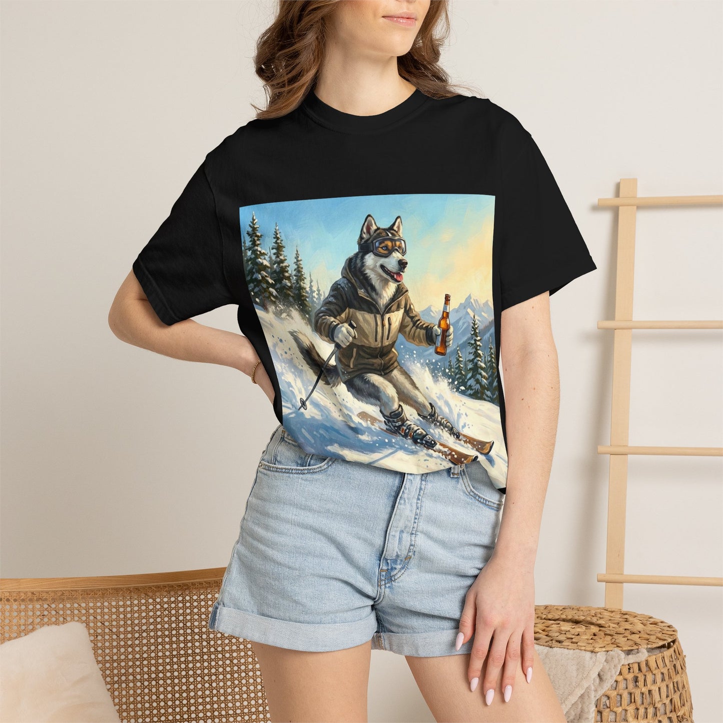 Siberian Husky Skiing Tee | Funny Winter Dog Graphic Shirt