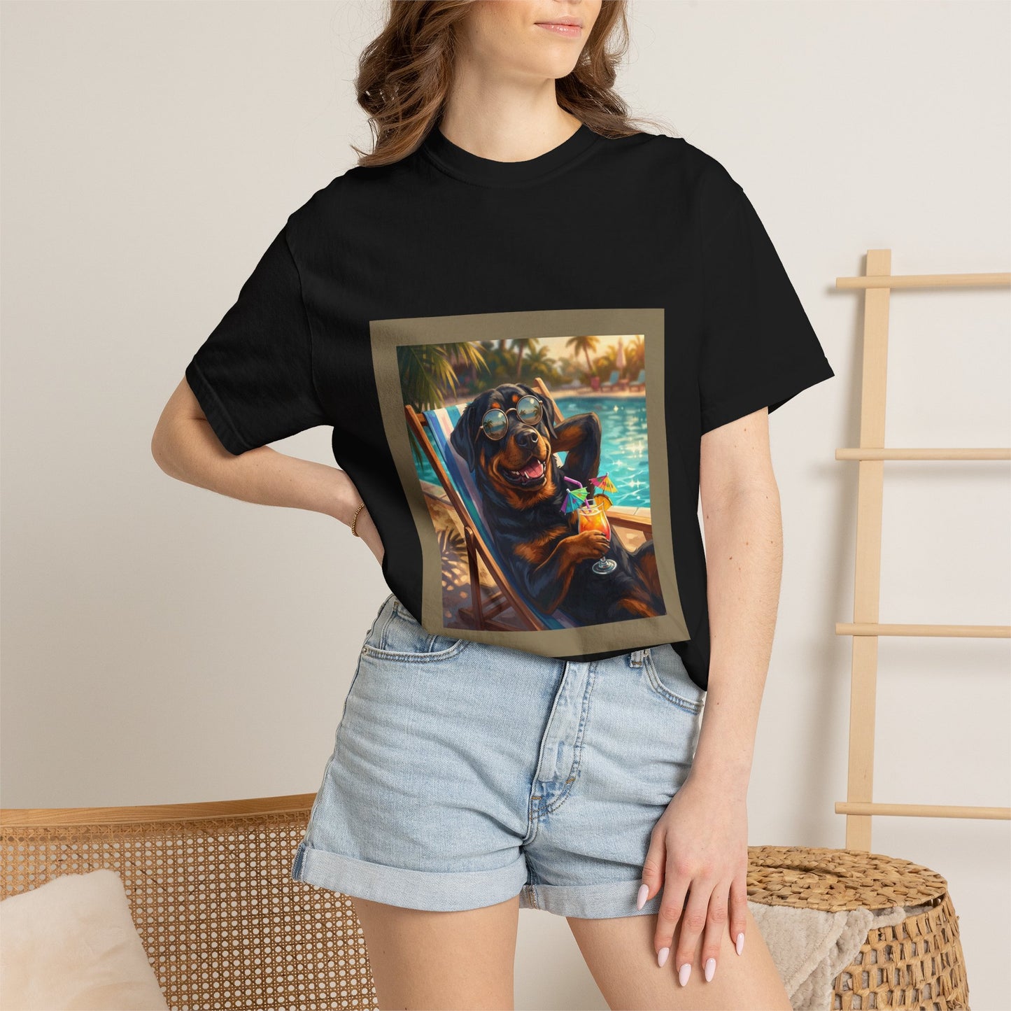 Rottweiler Poolside Tee | Funny Summer Dog Graphic Shirt