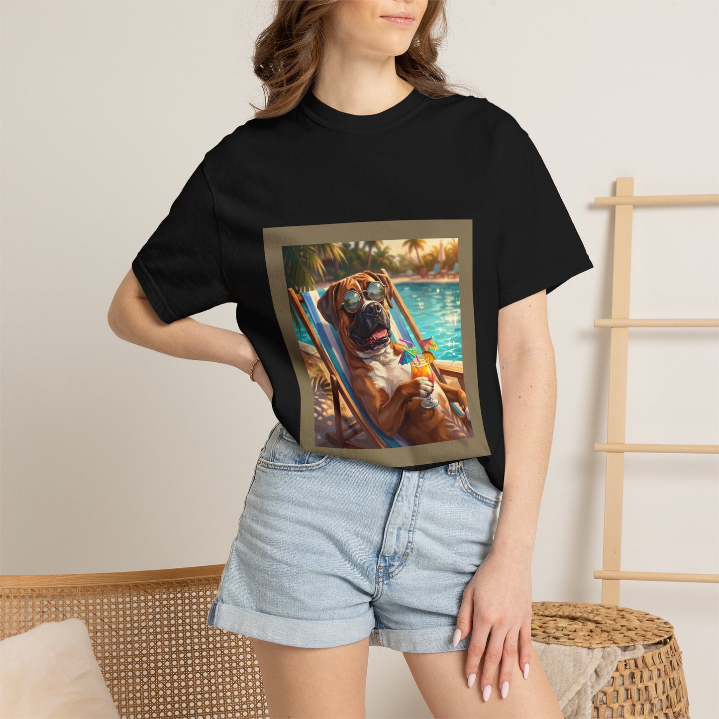 Boxer Poolside Tee | Funny Summer Dog Graphic Shirt