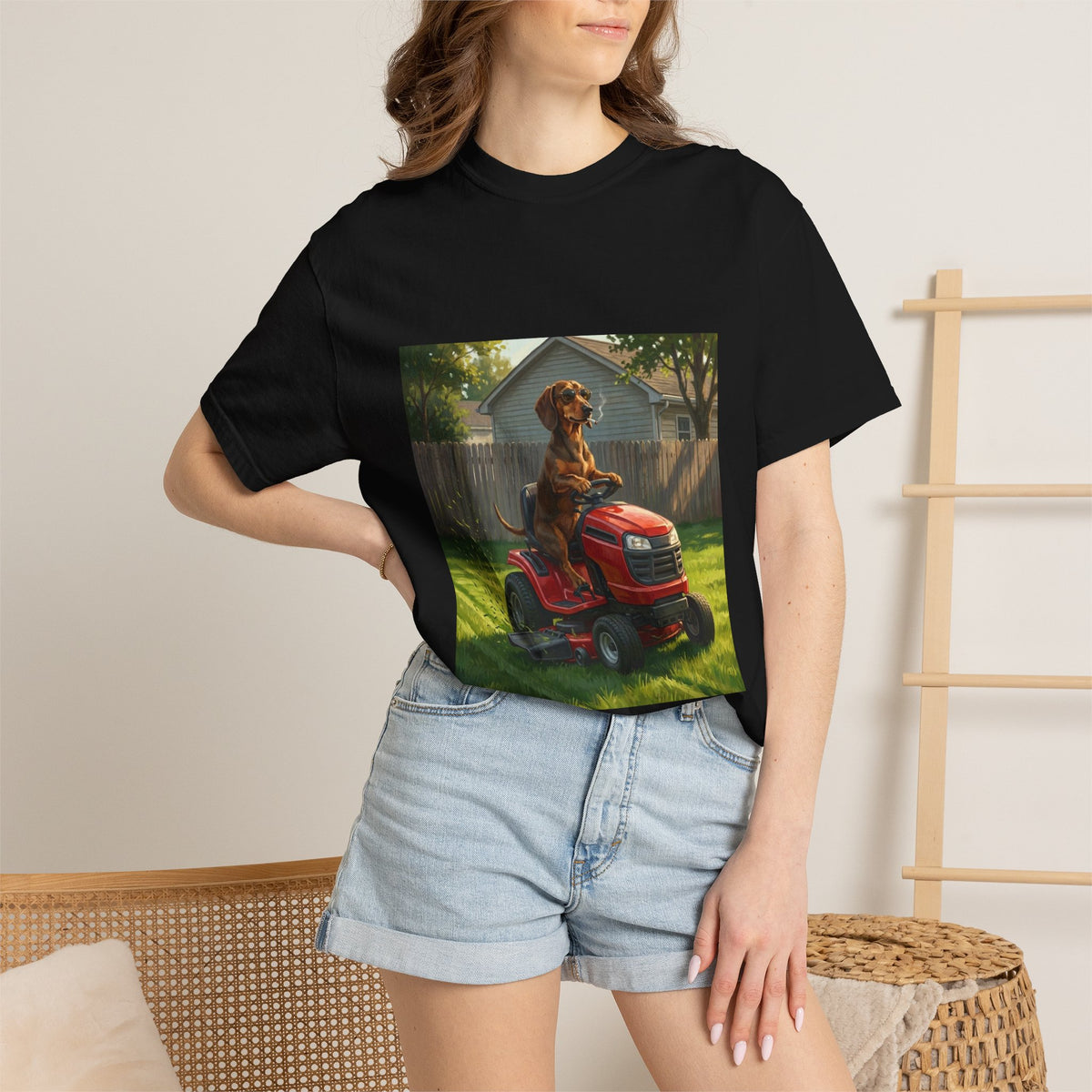 Dachshund Lawn Mower Tee | Funny Spring Dog Graphic Shirt