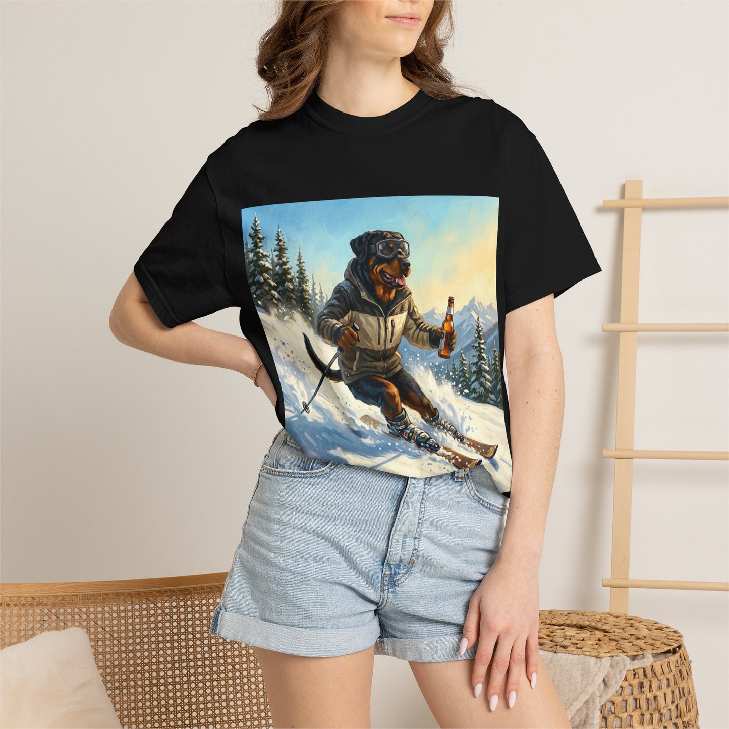 Rottweiler Skiing Tee | Funny Winter Dog Graphic Shirt