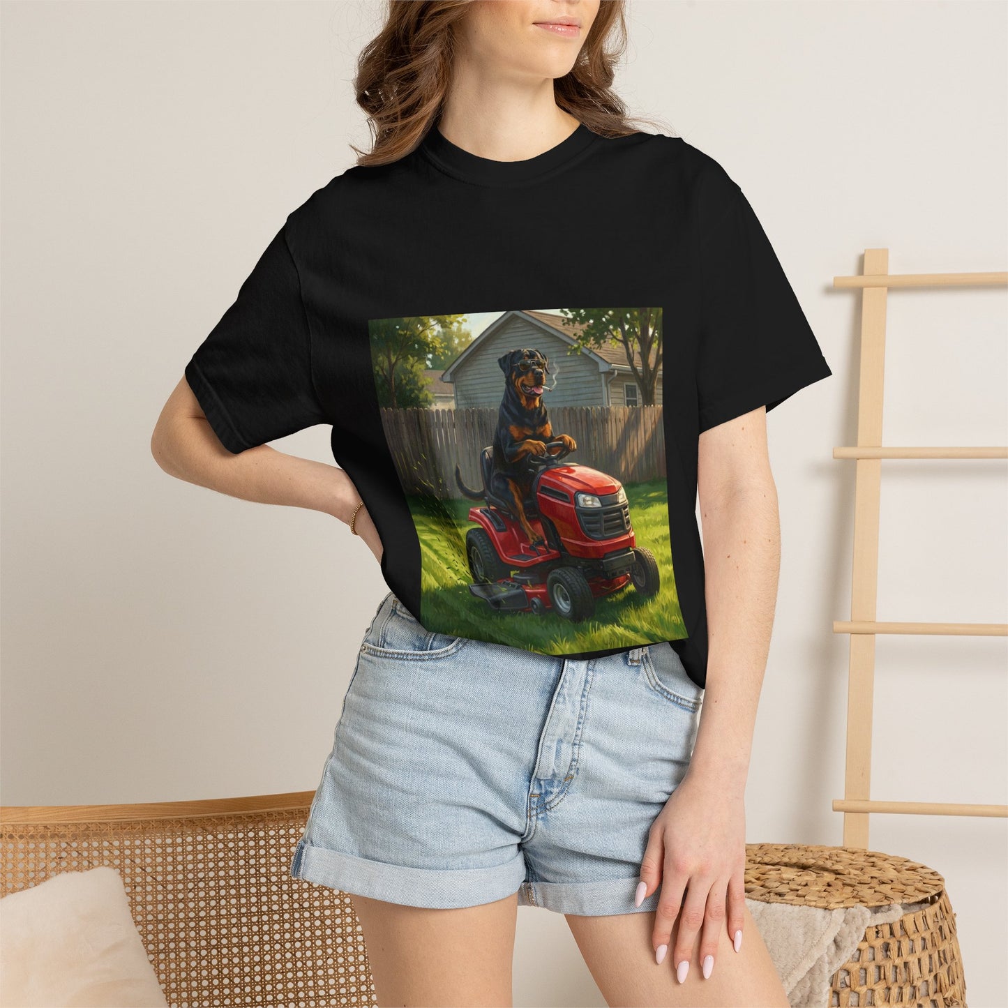 Rottweiler Lawn Mower Tee | Funny Spring Dog Graphic Shirt