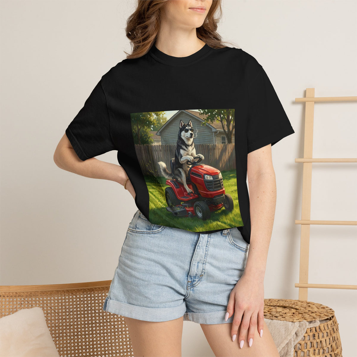 Siberian Husky Lawn Mower Tee | Funny Spring Dog Graphic Shirt