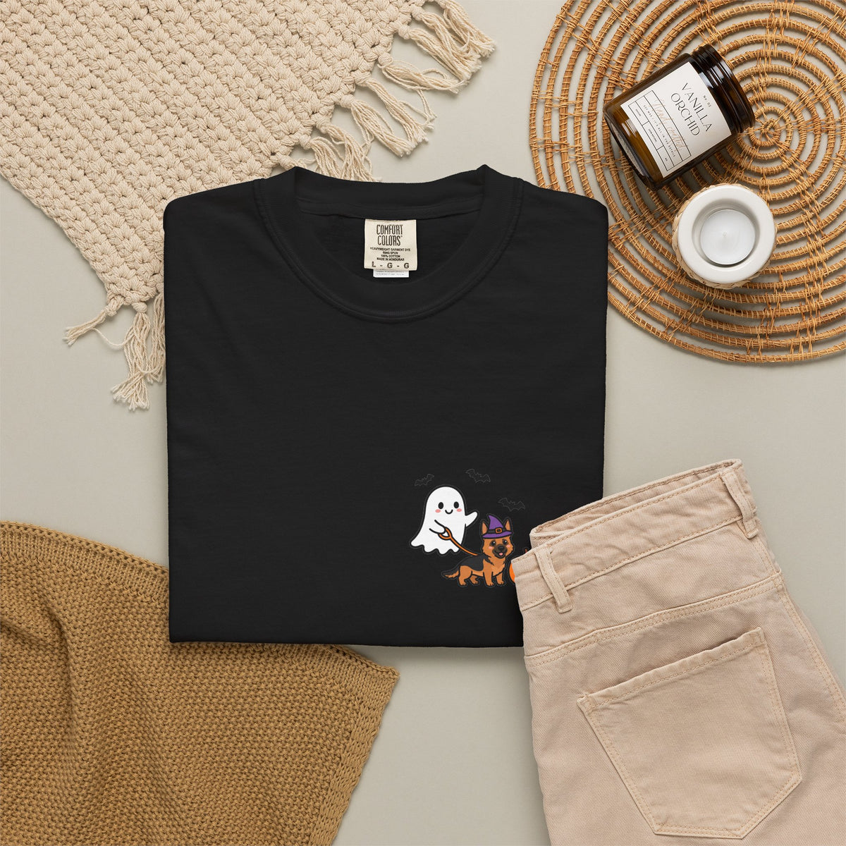 German Shepherd Ghost Walking Dog Pocket Tee Cute Halloween Dog Shirt
