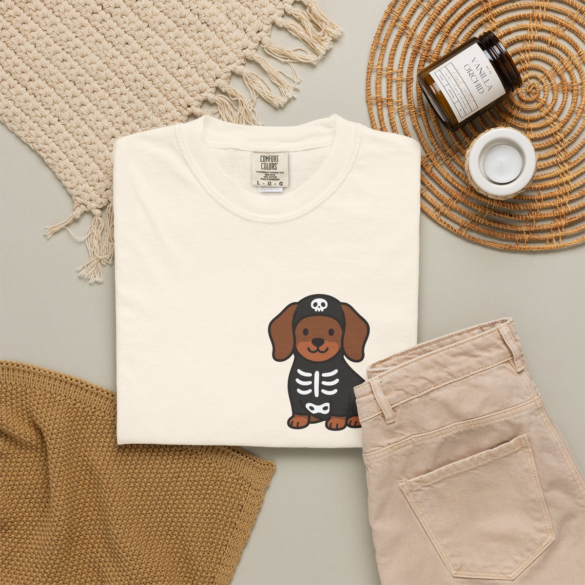 Dachshund Skeleton Halloween Pocket Tee | Cute Spooky Dog Shirt