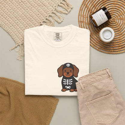 Dachshund Skeleton Halloween Pocket Tee | Cute Spooky Dog Shirt
