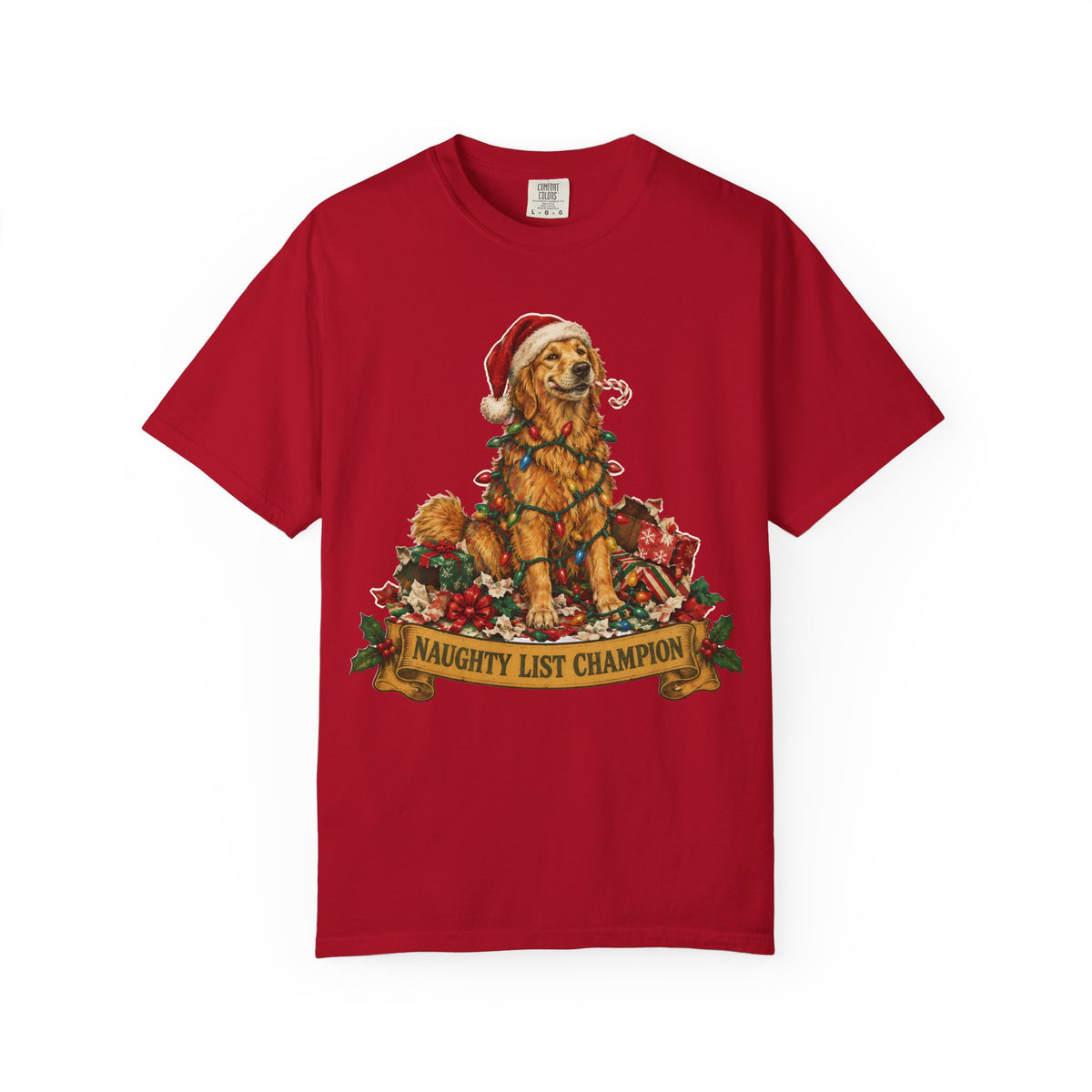 Naughty List Champion Golden Retriever Christmas Tee