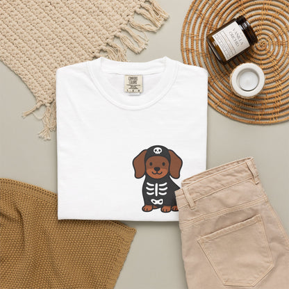 Dachshund Skeleton Halloween Pocket Tee | Cute Spooky Dog Shirt