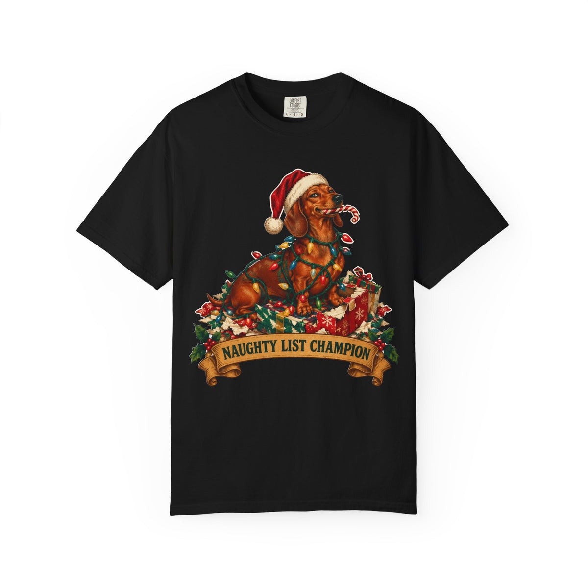 Naughty List Champion Dachshund Christmas Tee