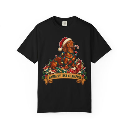 Naughty List Champion Dachshund Christmas Tee