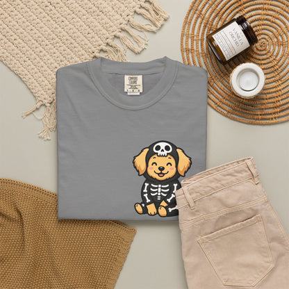 Golden Retriever Skeleton Halloween Pocket Tee | Cute Spooky Dog Shirt