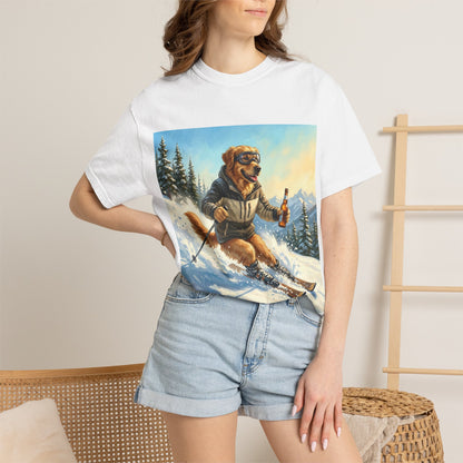 Golden Retriever Skiing Tee | Funny Winter Dog Graphic Shirt