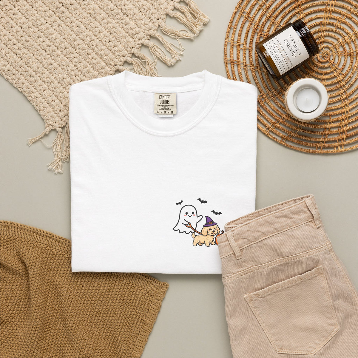 Goldendoodle Ghost Walking Dog Pocket Tee Cute Halloween Dog Shirt