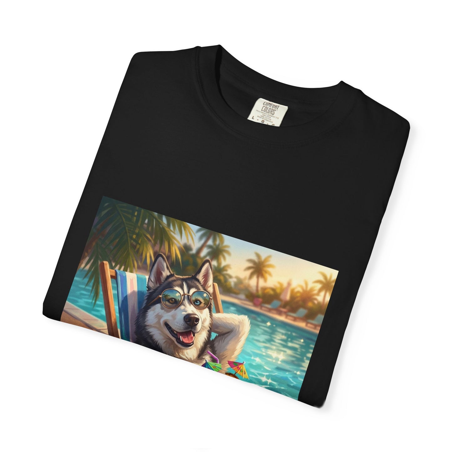 Siberian Husky Poolside Tee | Funny Summer Dog Graphic Shirt