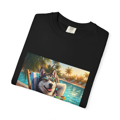 Siberian Husky Poolside Tee | Funny Summer Dog Graphic Shirt