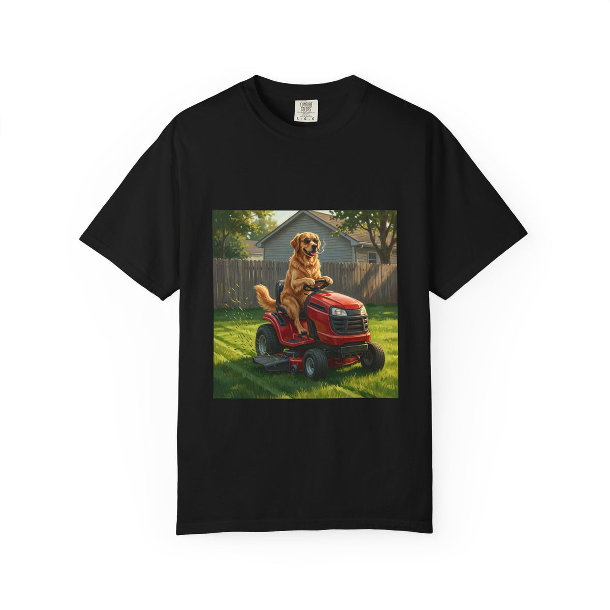 Golden Lawn Mower Tee | Funny Spring Dog Graphic Shirt