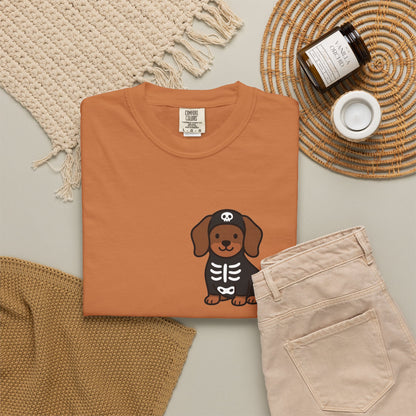Dachshund Skeleton Halloween Pocket Tee | Cute Spooky Dog Shirt