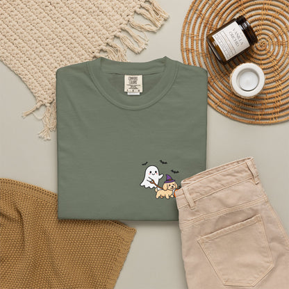 Goldendoodle Ghost Walking Dog Pocket Tee Cute Halloween Dog Shirt