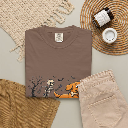 Golden Retriever Skeleton Halloween Tee | Funny Spooky Dog Shirt