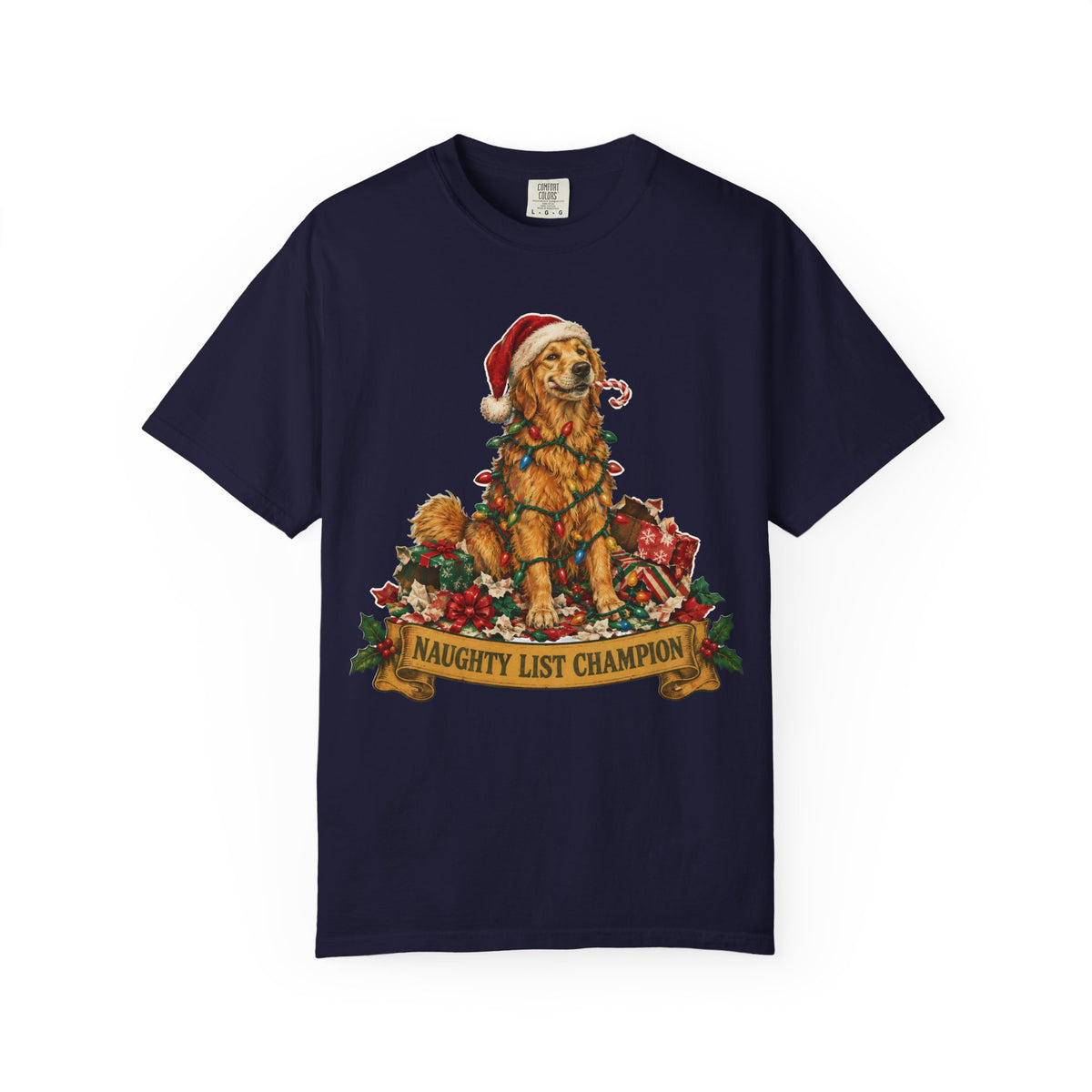 Naughty List Champion Golden Retriever Christmas Tee