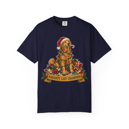 Naughty List Champion Golden Retriever Christmas Tee