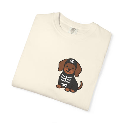 Dachshund Skeleton Halloween Pocket Tee | Cute Spooky Dog Shirt