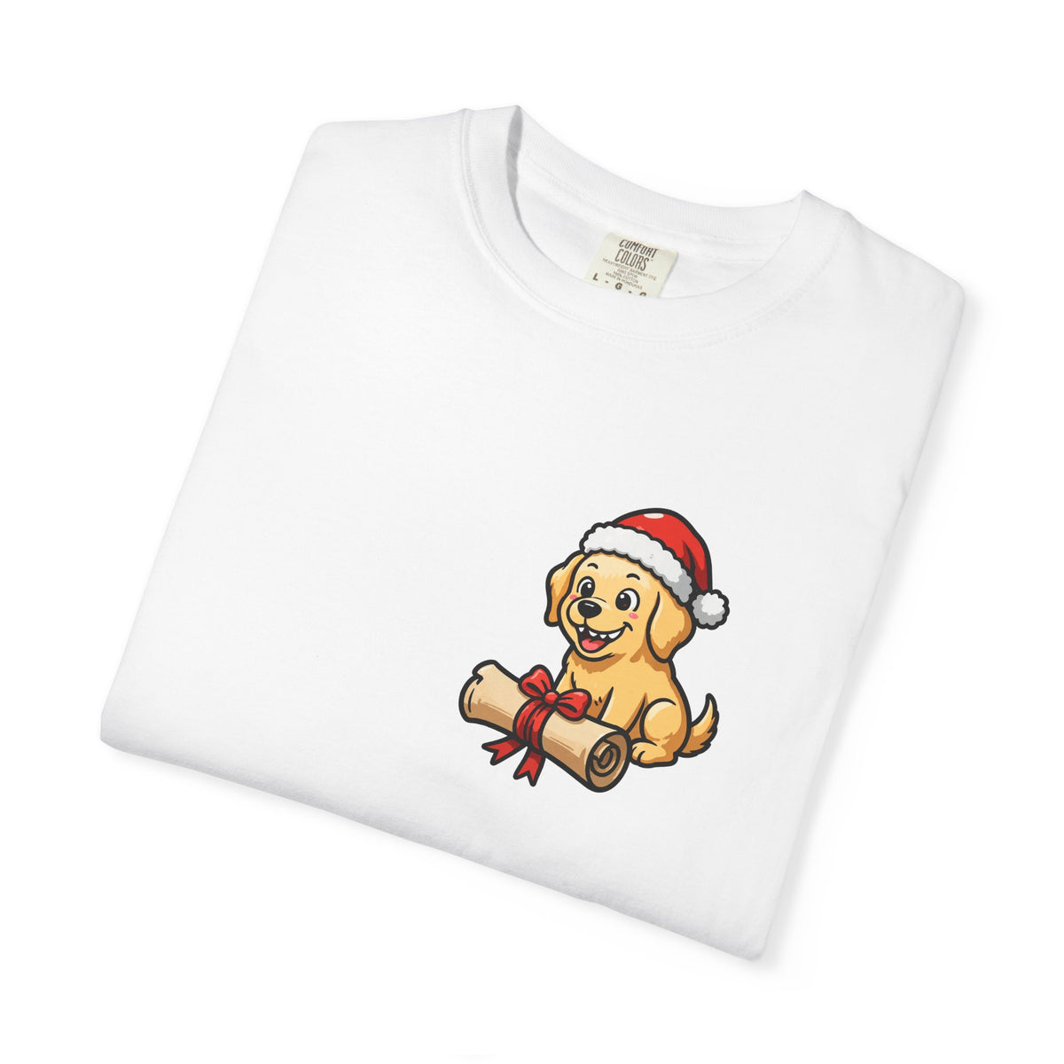 Naughty List Champion Golden Retriever Pocket Tee | Funny Christmas Dog Shirt