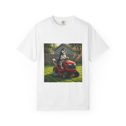 Siberian Husky Lawn Mower Tee | Funny Spring Dog Graphic Shirt