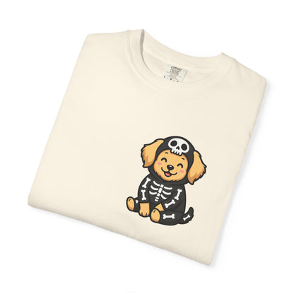 Golden Retriever Skeleton Halloween Pocket Tee | Cute Spooky Dog Shirt