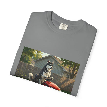 Siberian Husky Lawn Mower Tee | Funny Spring Dog Graphic Shirt