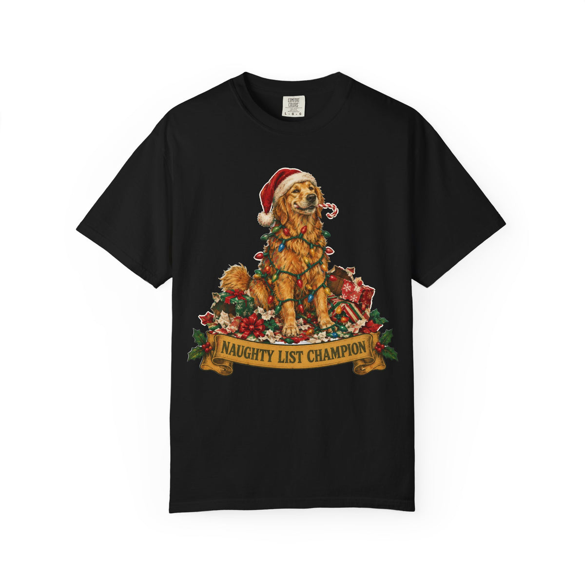 Naughty List Champion Golden Retriever Christmas Tee