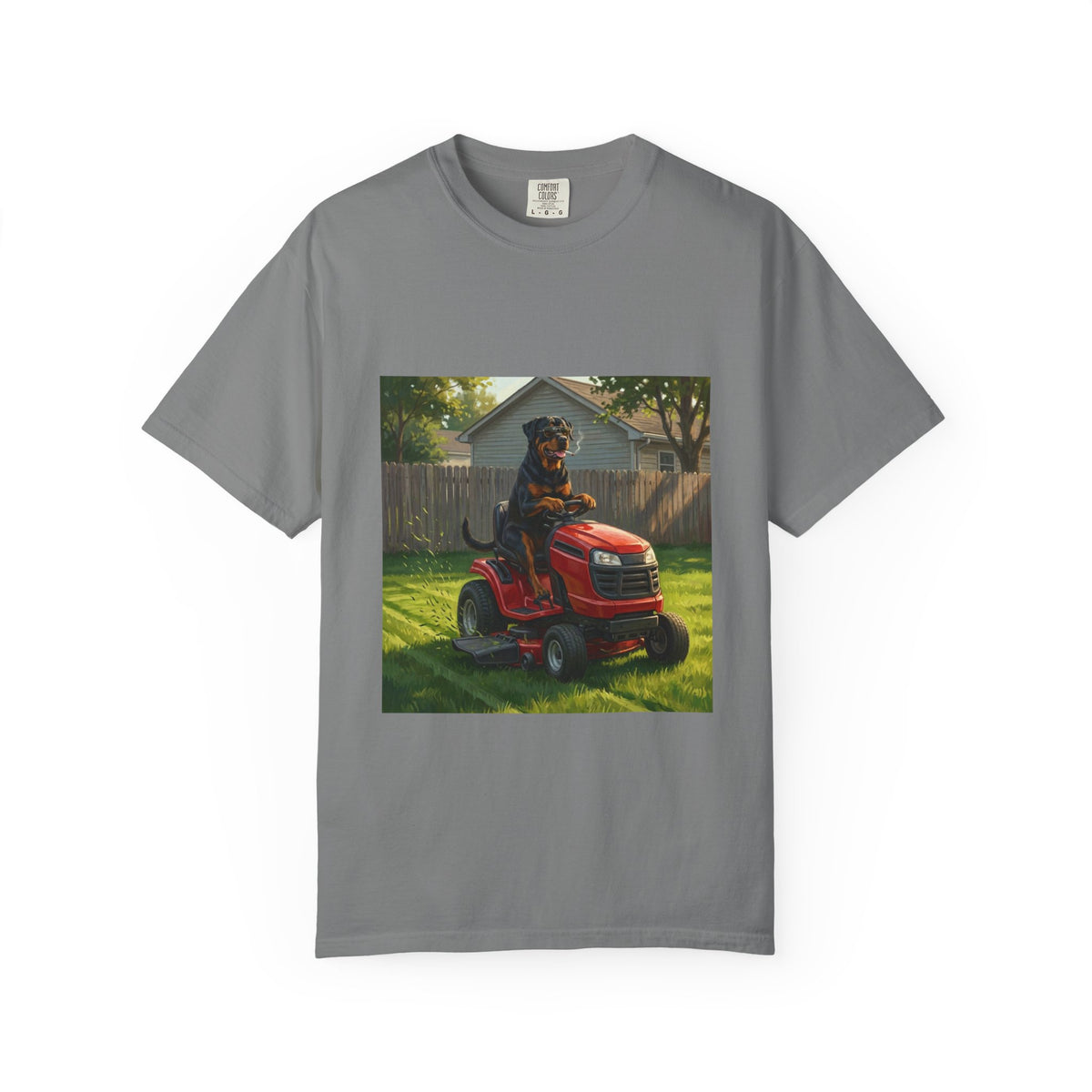 Rottweiler Lawn Mower Tee | Funny Spring Dog Graphic Shirt