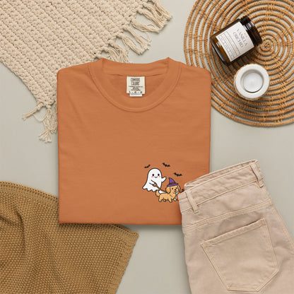 Golden Retriever Ghost Walking Dog Pocket Tee Cute Halloween Dog Shirt