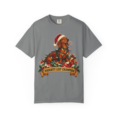 Naughty List Champion Dachshund Christmas Tee