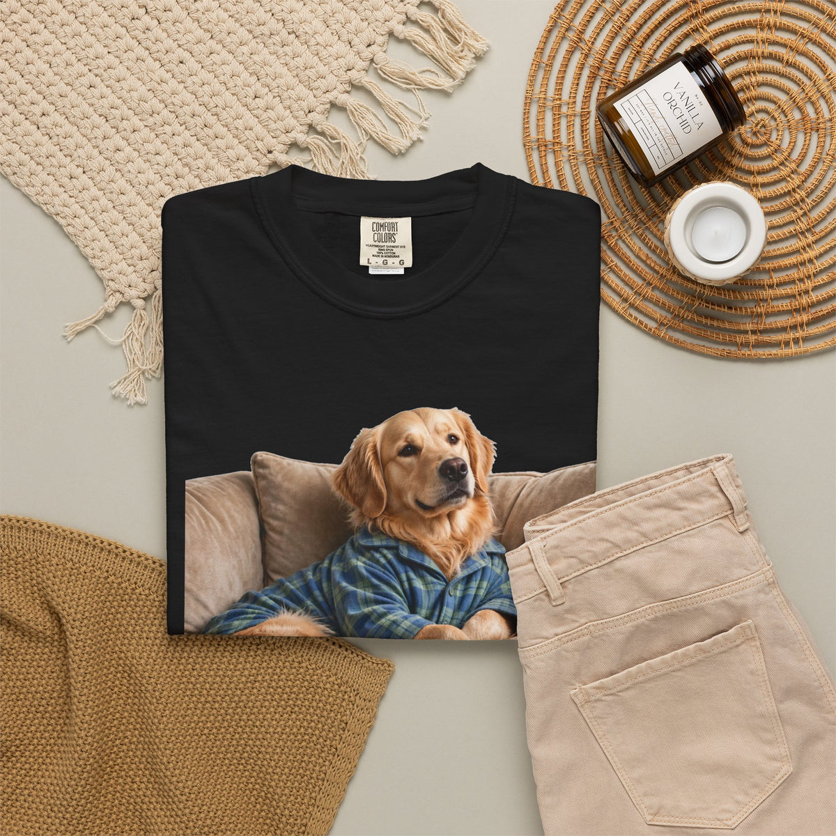 Golden Retriever He Sits Like He Pays Rent Tee | Funny Dog Shirt