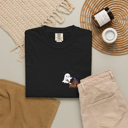 Ghost Walking Dog Pocket Tee | Cute Halloween Dog Shirt
