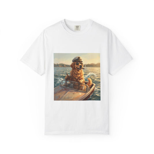 Golden Retriever Captain Tee – funny summer boating dog graphic t-shirt
