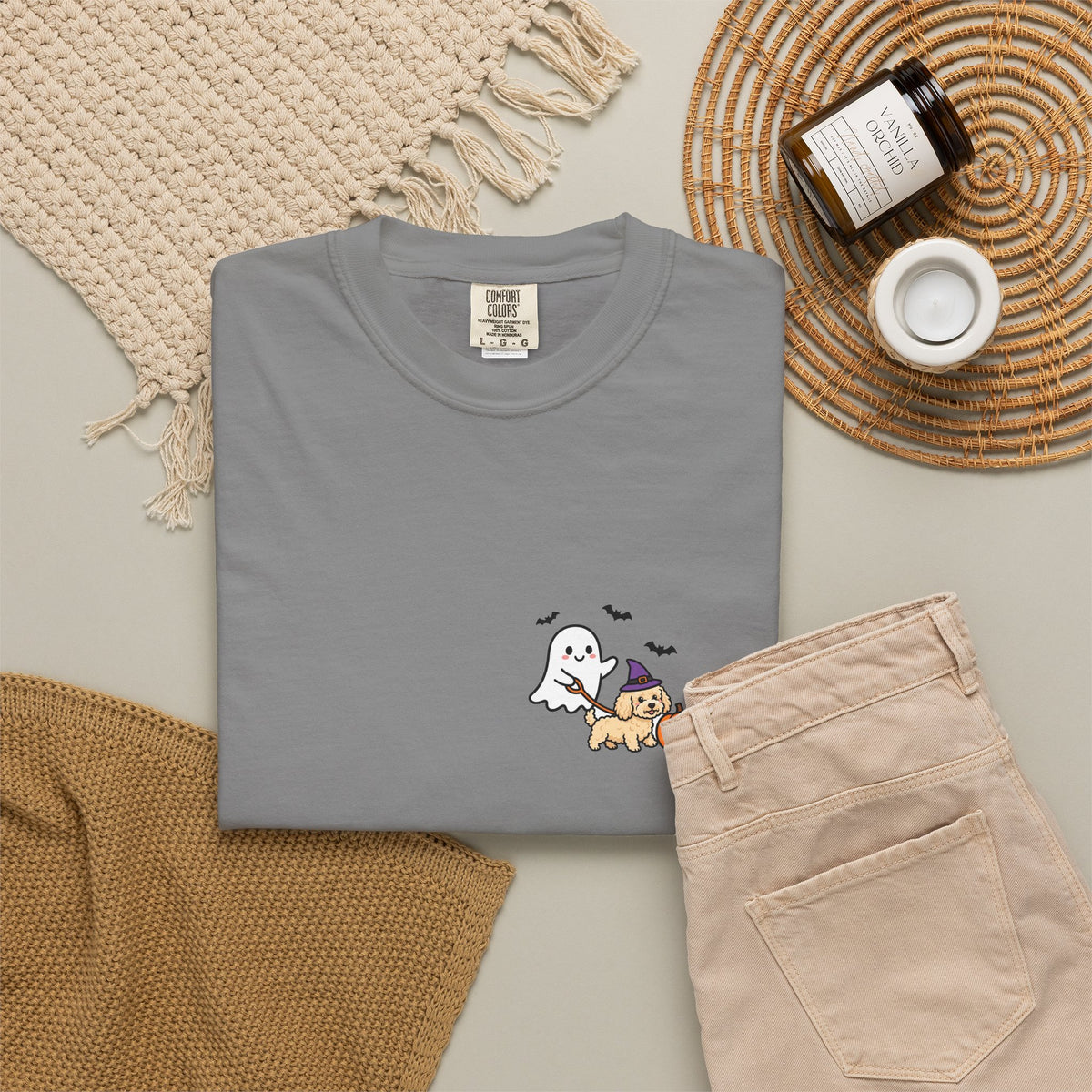 Goldendoodle Ghost Walking Dog Pocket Tee Cute Halloween Dog Shirt