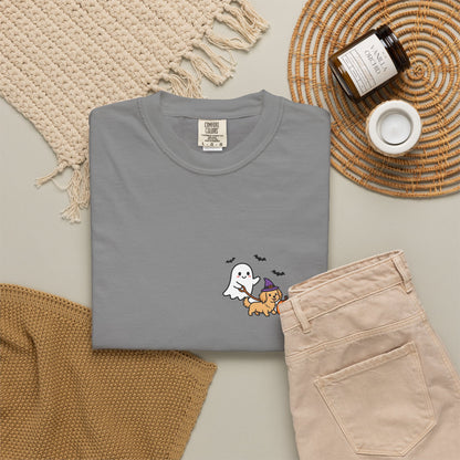 Golden Retriever Ghost Walking Dog Pocket Tee Cute Halloween Dog Shirt