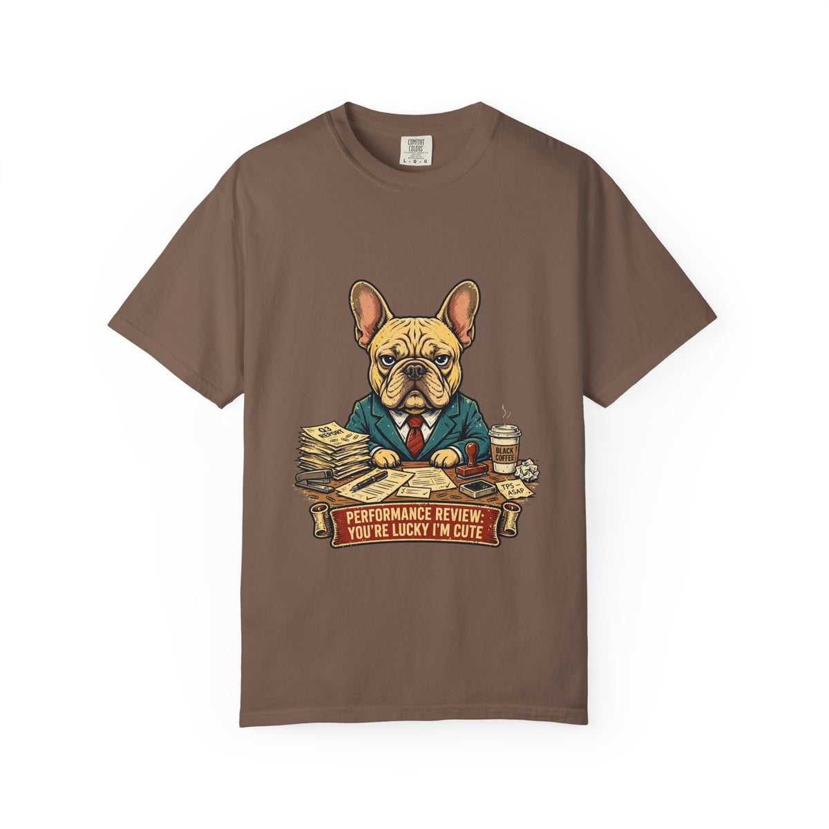 French Bulldog Performance Review Tee | Funny Office Dog Graphic Shirt