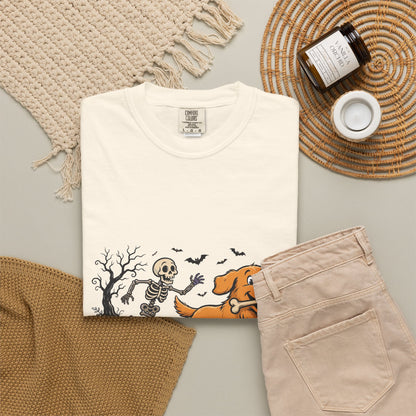 Golden Retriever Skeleton Halloween Tee | Funny Spooky Dog Shirt