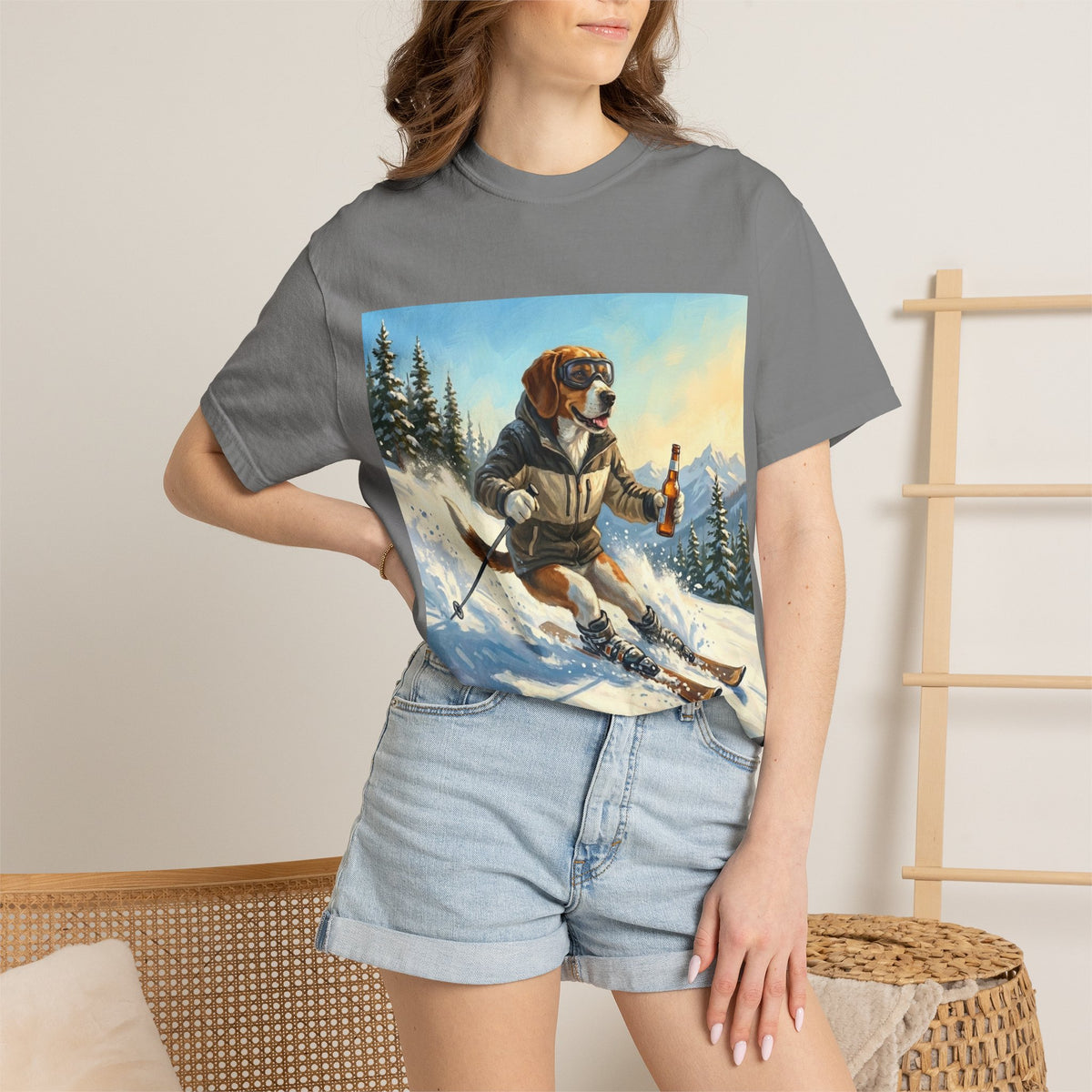 Beagle Skiing Tee | Funny Winter Dog Graphic Shirt