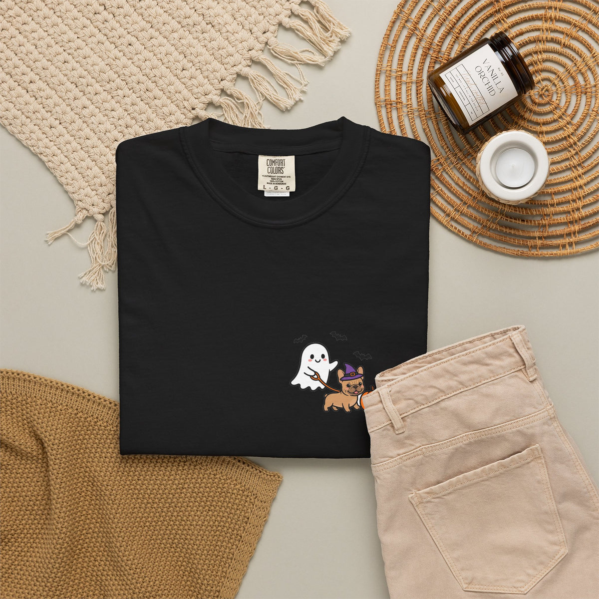French Bulldog Ghost Walking Dog Pocket Tee Cute Halloween Dog Shirt