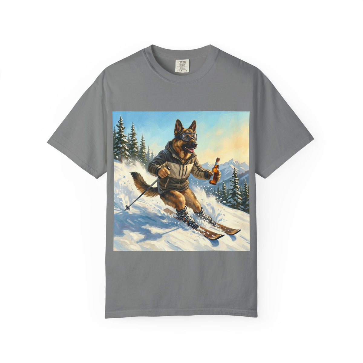 German Shepherd Skiing Tee | Funny Winter Dog Graphic Shirt