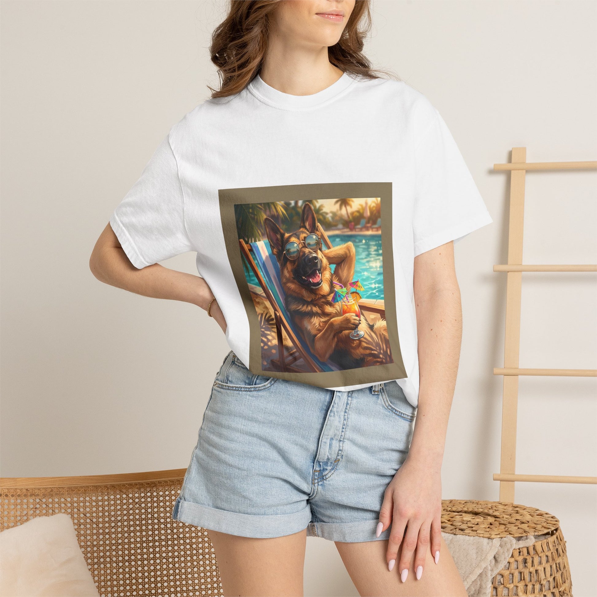German Shepherd Poolside Tee | Funny Summer Dog Graphic Shirt