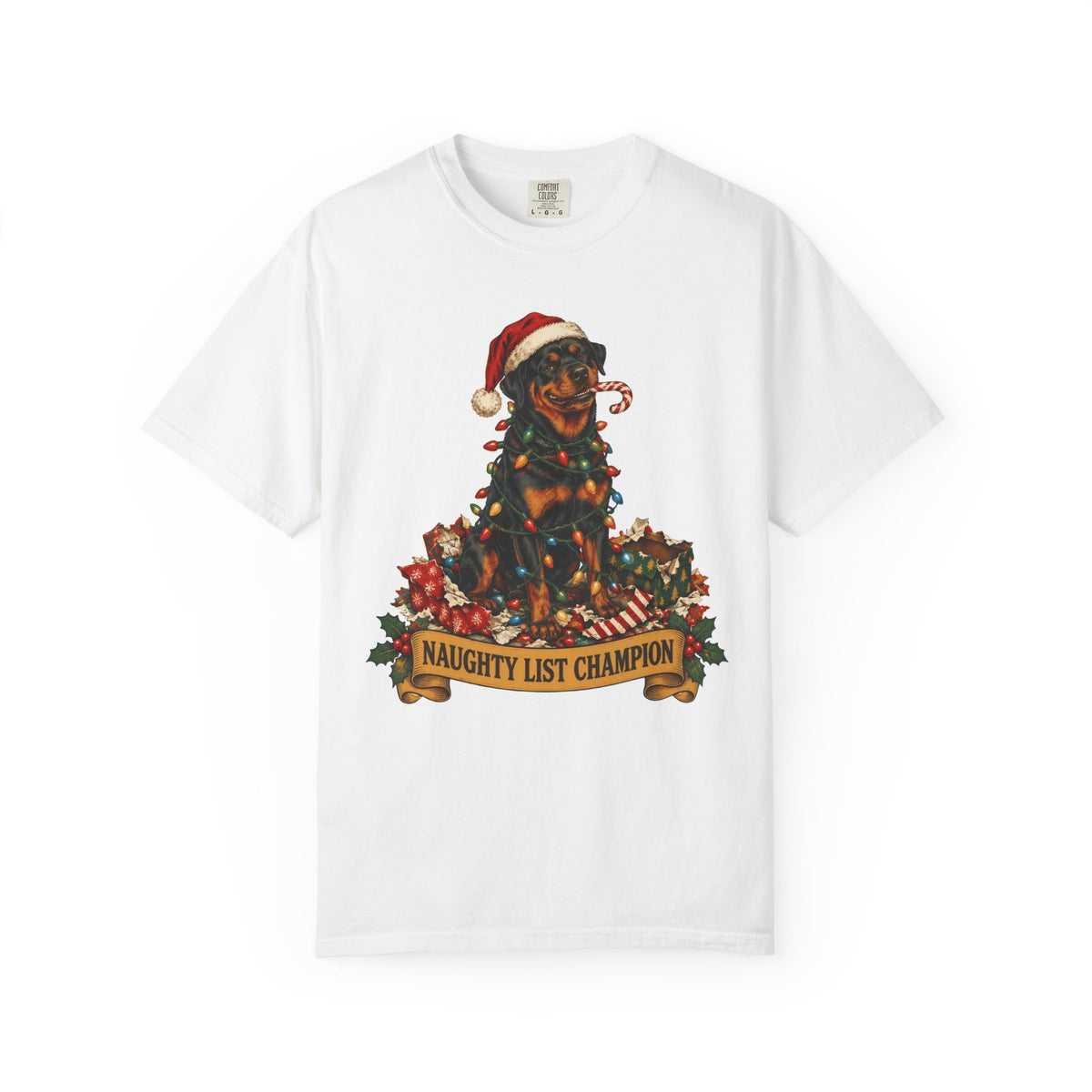 Naughty List Champion Rottweiler Christmas Tee