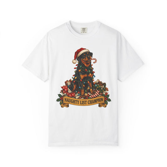 Naughty List Champion Rottweiler Christmas Tee