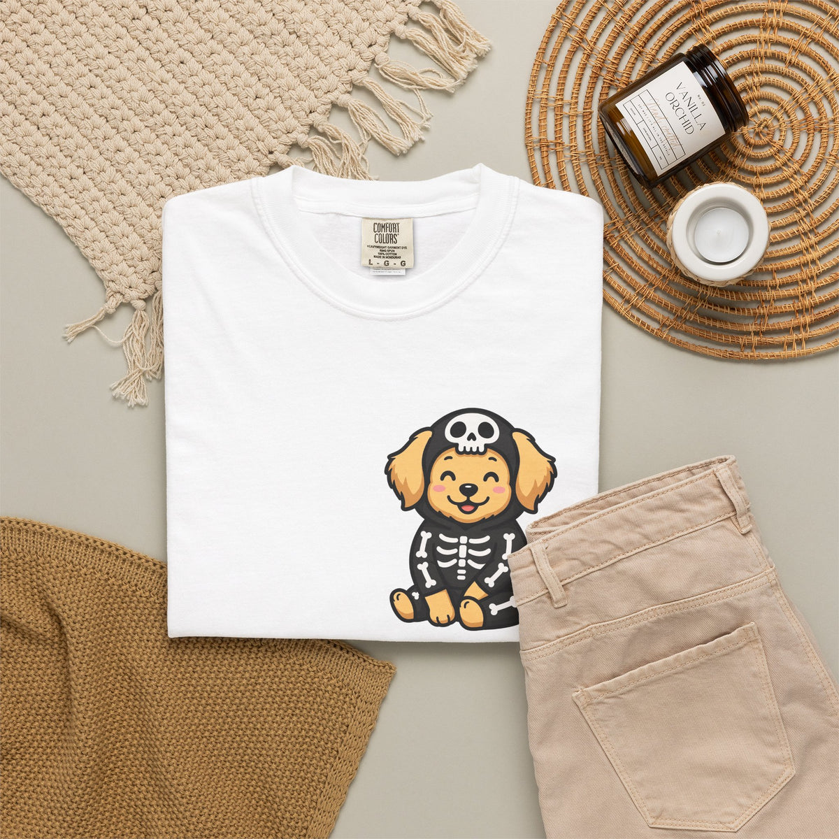 Golden Retriever Skeleton Halloween Pocket Tee | Cute Spooky Dog Shirt