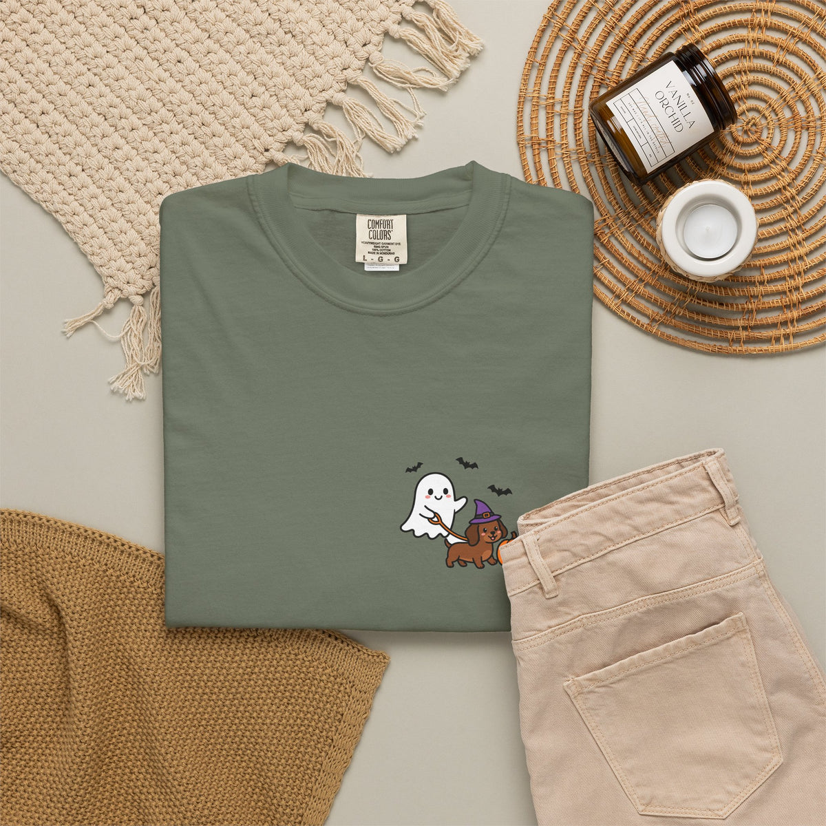 Ghost Walking Dog Pocket Tee | Cute Halloween Dog Shirt